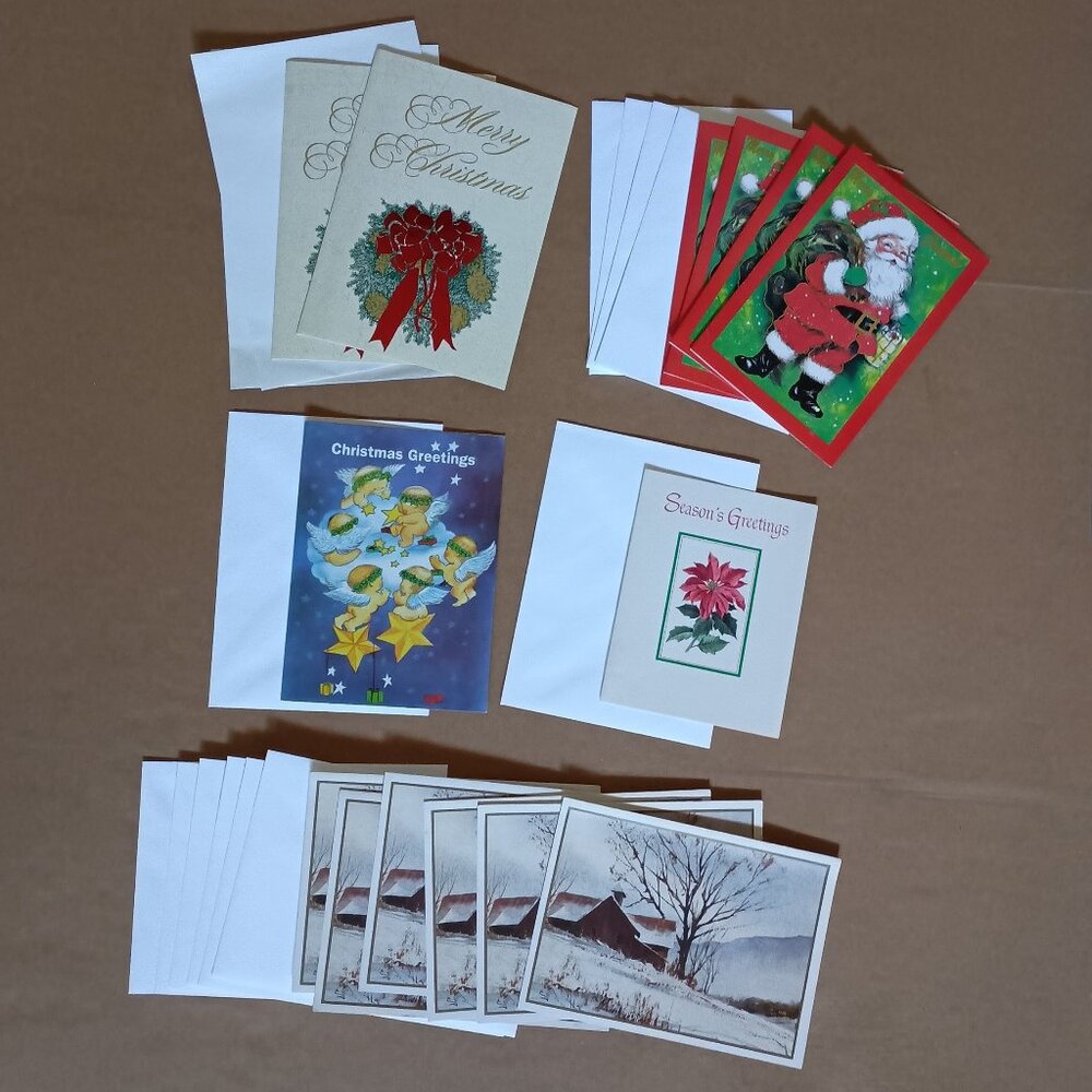 14 assorted unused vintage Christmas holiday cards with envelopes, 5 styles
